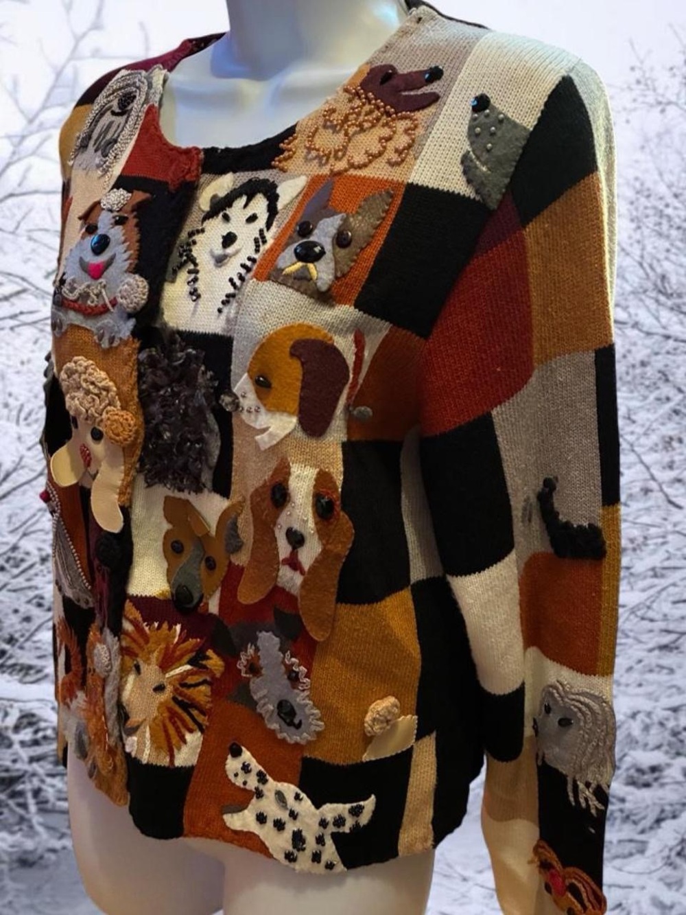 Vintage 80s EPIC Michael Simon Dog button down cardigan sweater - Picture 3 of 8